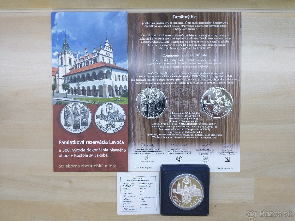 strieborné mince SK proof, pamätný list - 3