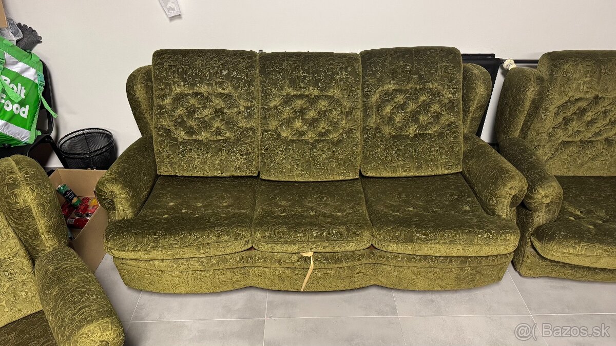 Pekná zachovalá retro sedacia súprava zelená - 3