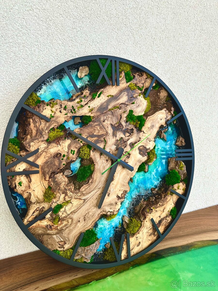 Machové hodiny s epoxidom 50cm priemer , Drevené hodiny 50cm - 3
