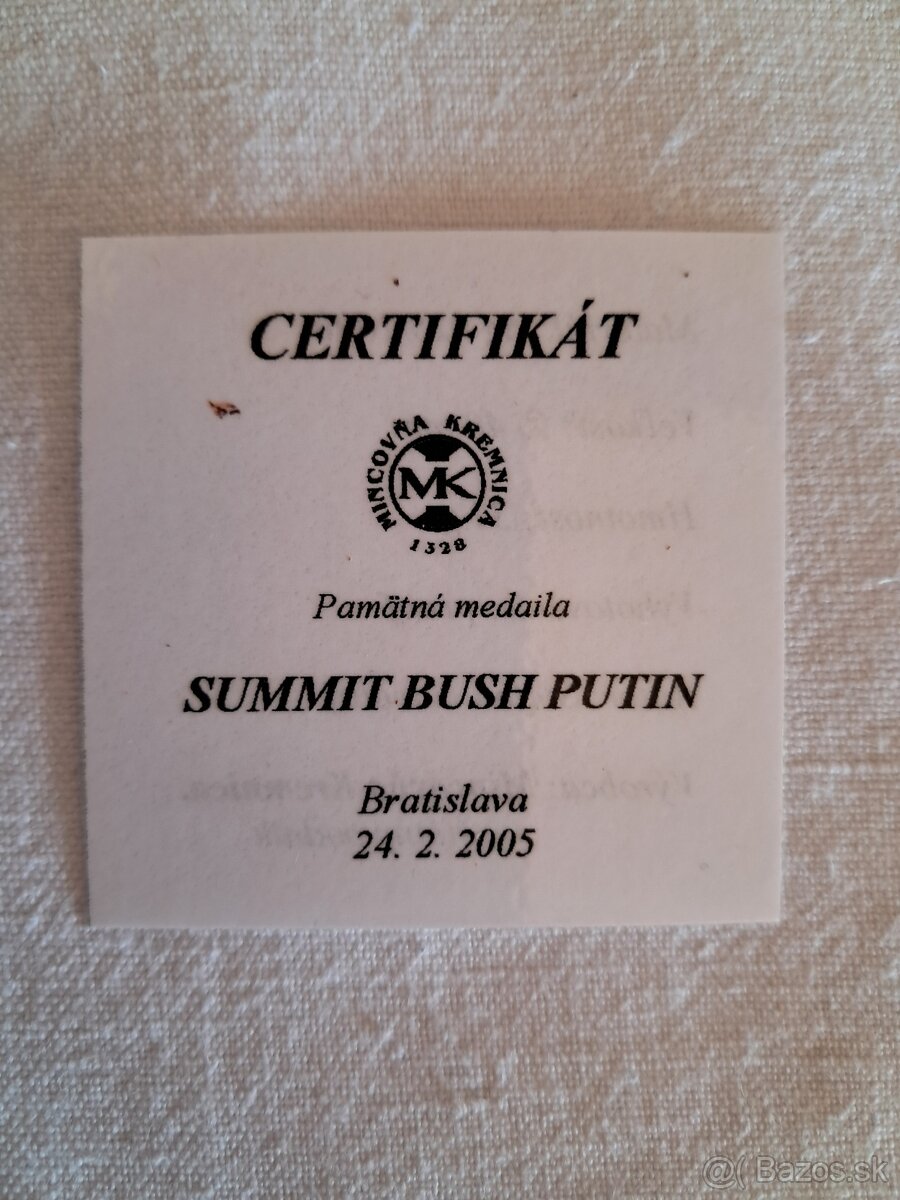 Strieborná minca Bush Putin - 3