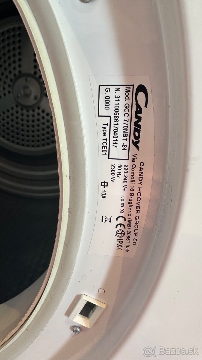 Preda sušička bielizne Candy GCC 770• kapacita 7 kg • energe - 3