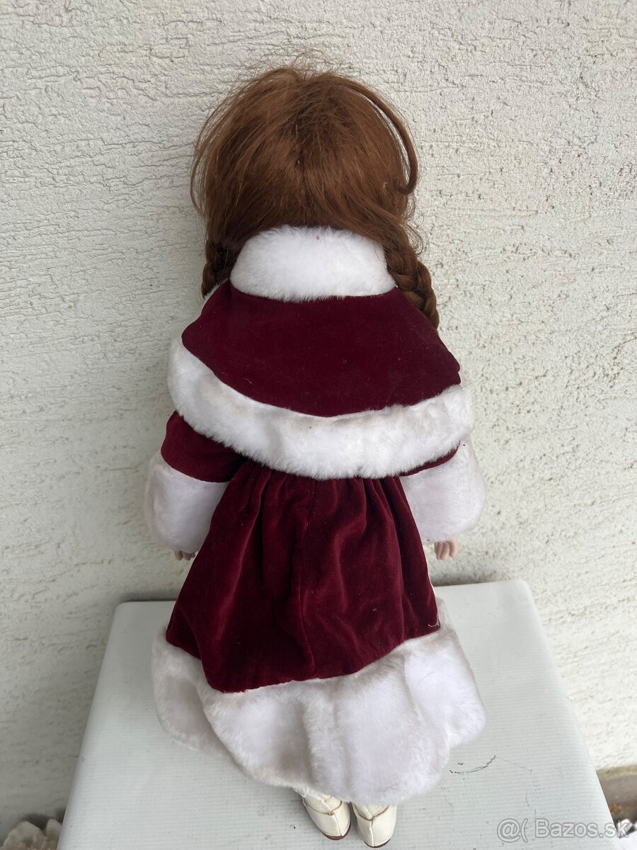 Vianocna 50 cm velka zimna babika porcelanka zamatove saty - 3