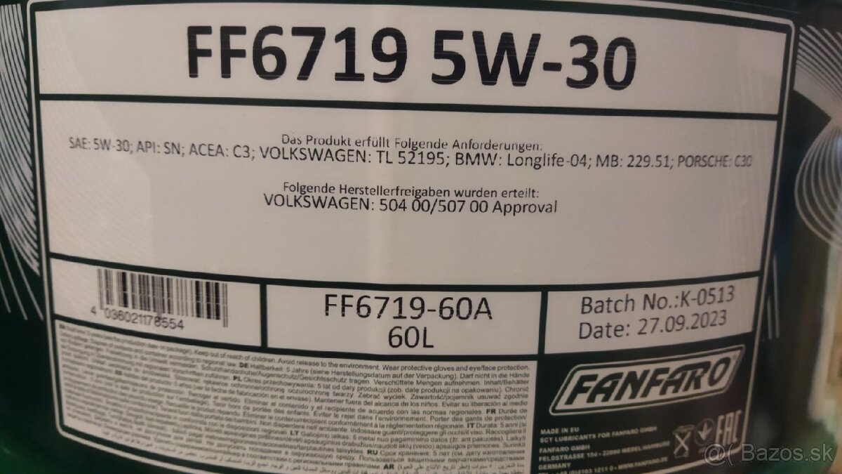 5W30 LongLIfe III motorový olej  sud 60 l - 3