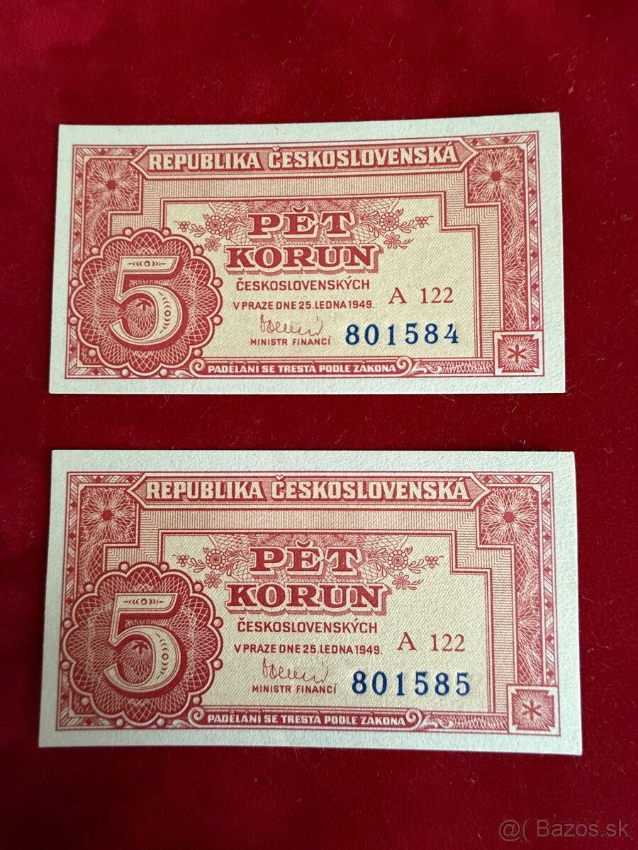 Československé bankovky TOP stav UNC postupky čísla za sebou - 3