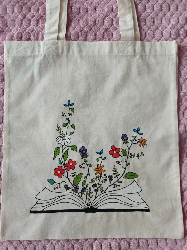 Maľovaná plátená taška kvety - 3