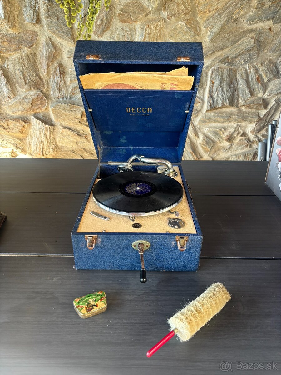 Starožitný mechanický gramofón DECCA – kufríkový - 3