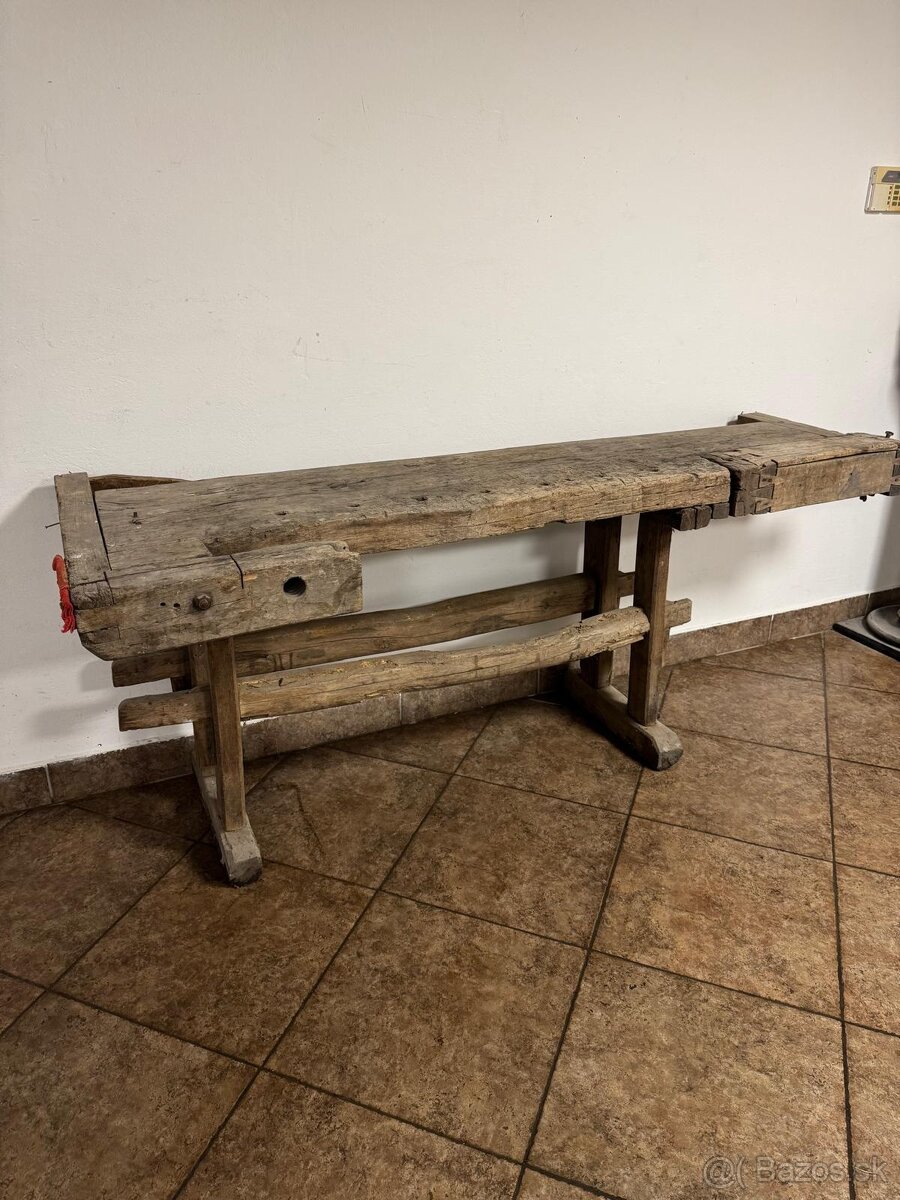 Drevený starý stoolársky ponk - 3