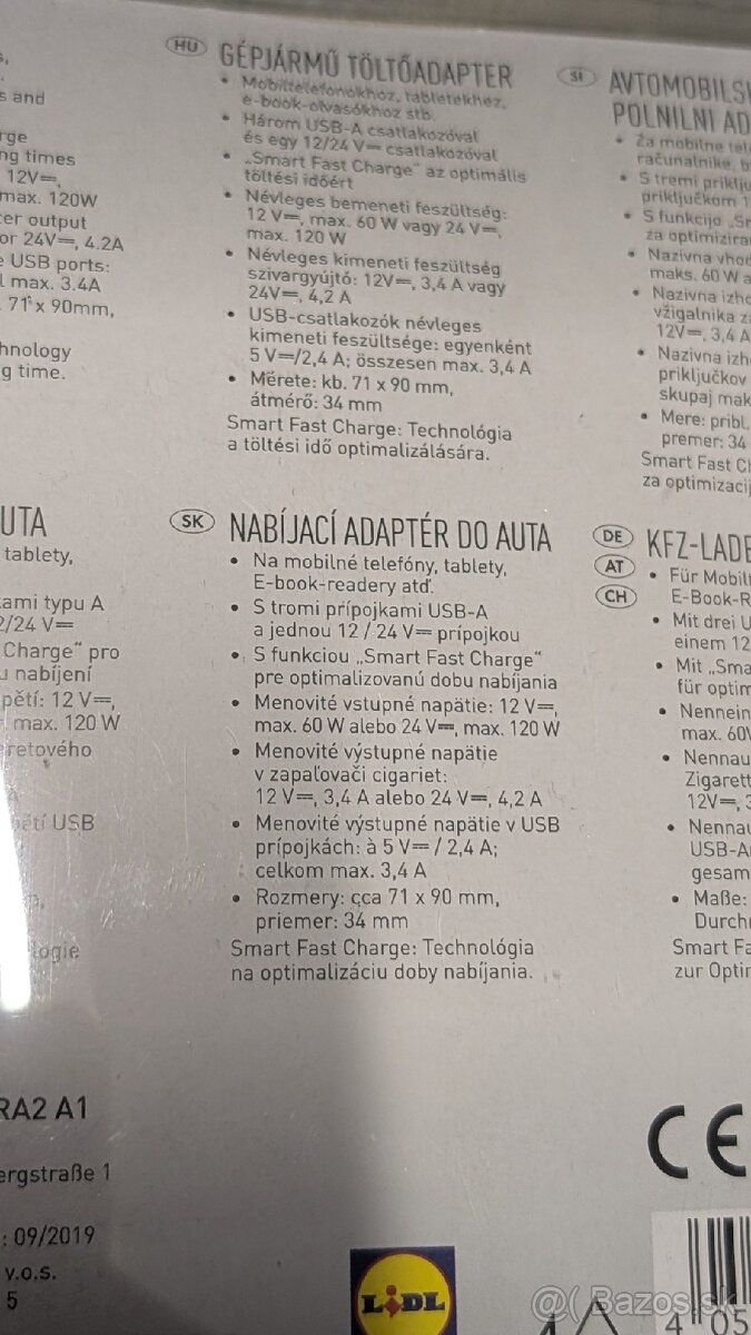 Nabijacka do autozapalovaca, 3x USB - 3