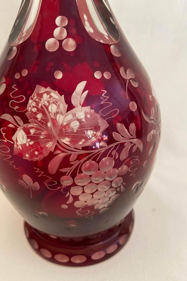 Fľaša brúsené rubínovú sklo - 3