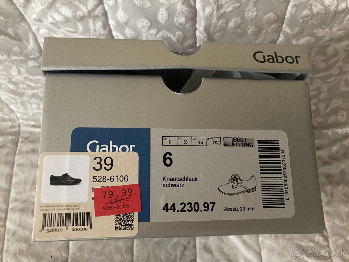 Krásne čierne dámske Gabor poltopánky (v. 6/39) - 3