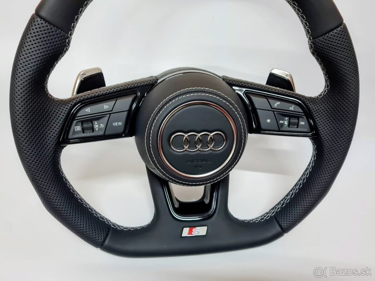 AUDI KOŽENÝ EXCLUSIVE VOLANT + AIRBAG + F1 PADLA BIELA NITKA - 3