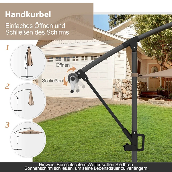 300 cm slnečník s 32 solárnymi LED svetlami a kľuko - 3