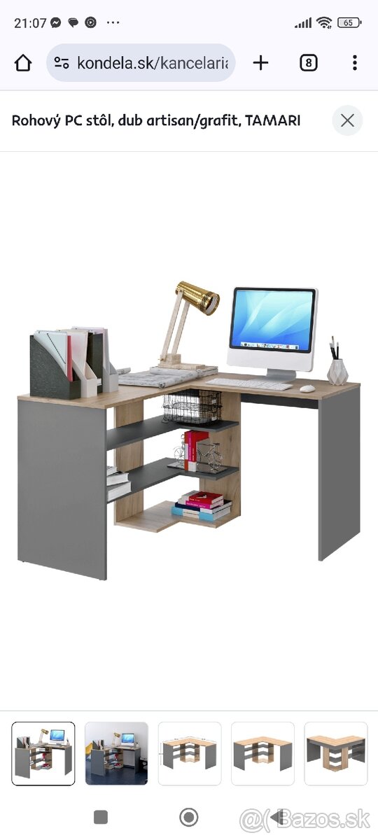 Predám kvalitný rohový Pc stolík farba sivá a hnedá - 3