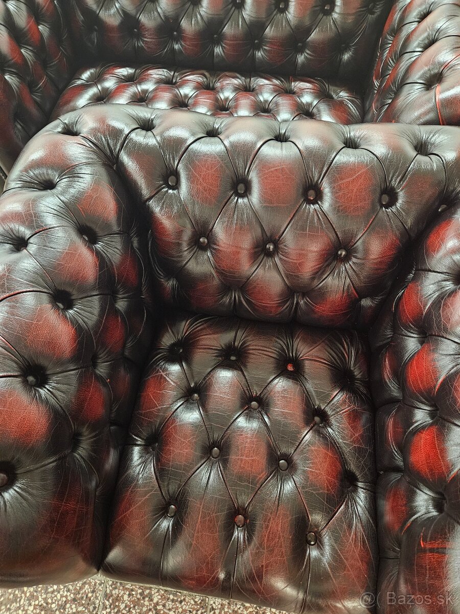 CHESTERFIELD ŠTÝL KOŽENÁ,3+2+1,ZĽACNENÁ - 3