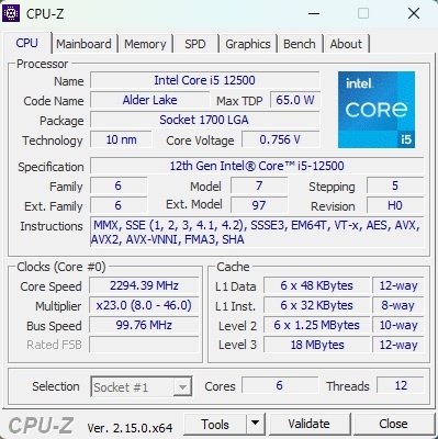 Intel Core i5-12500, 3.10 GHz, 12 MB Cache, socket 1700 - 3