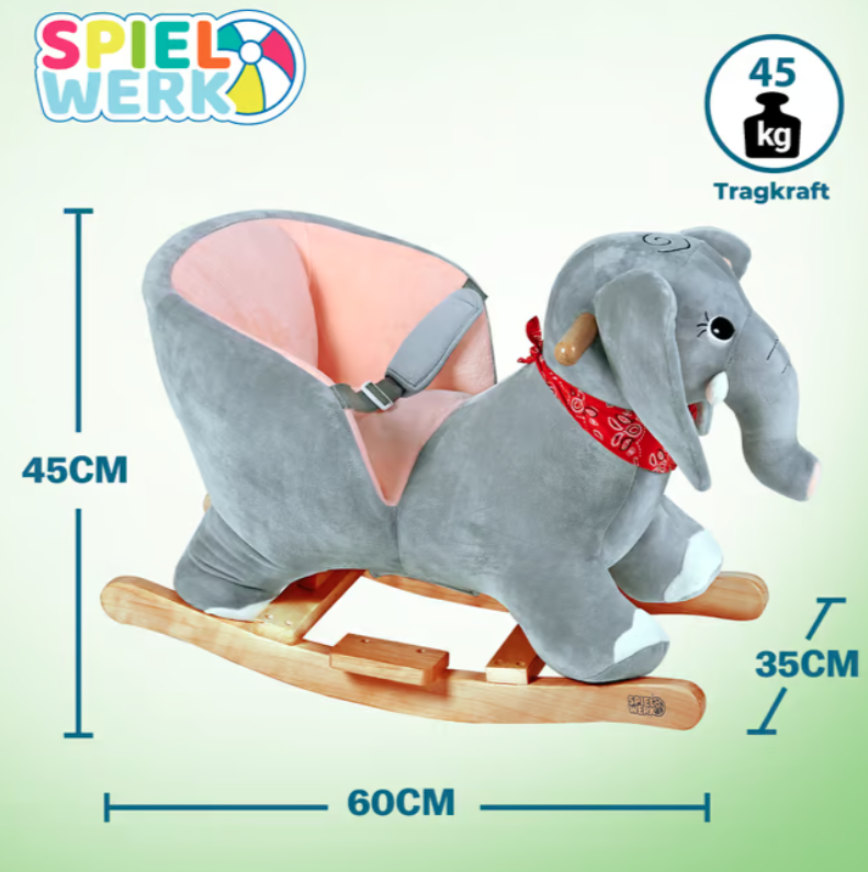 Detský hojdací jednorožec sloník koník so zvukom a baterkami - 3