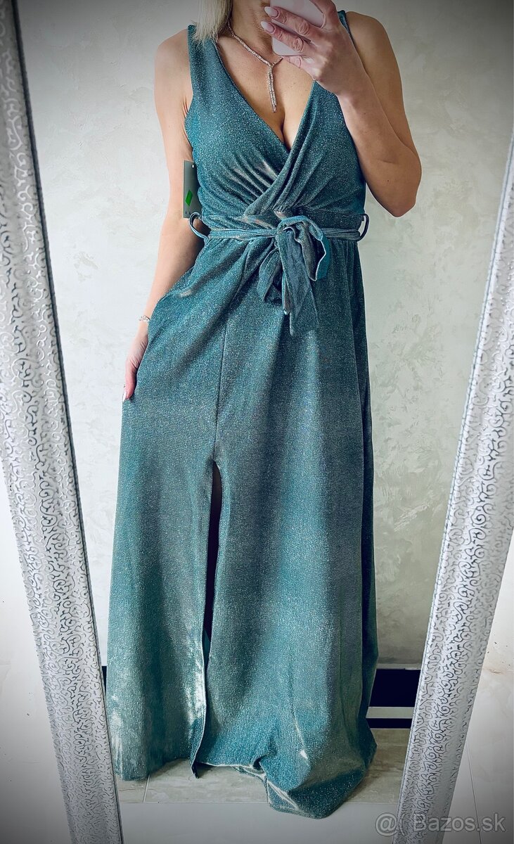 Spoločenské šaty metalic mint green - 3