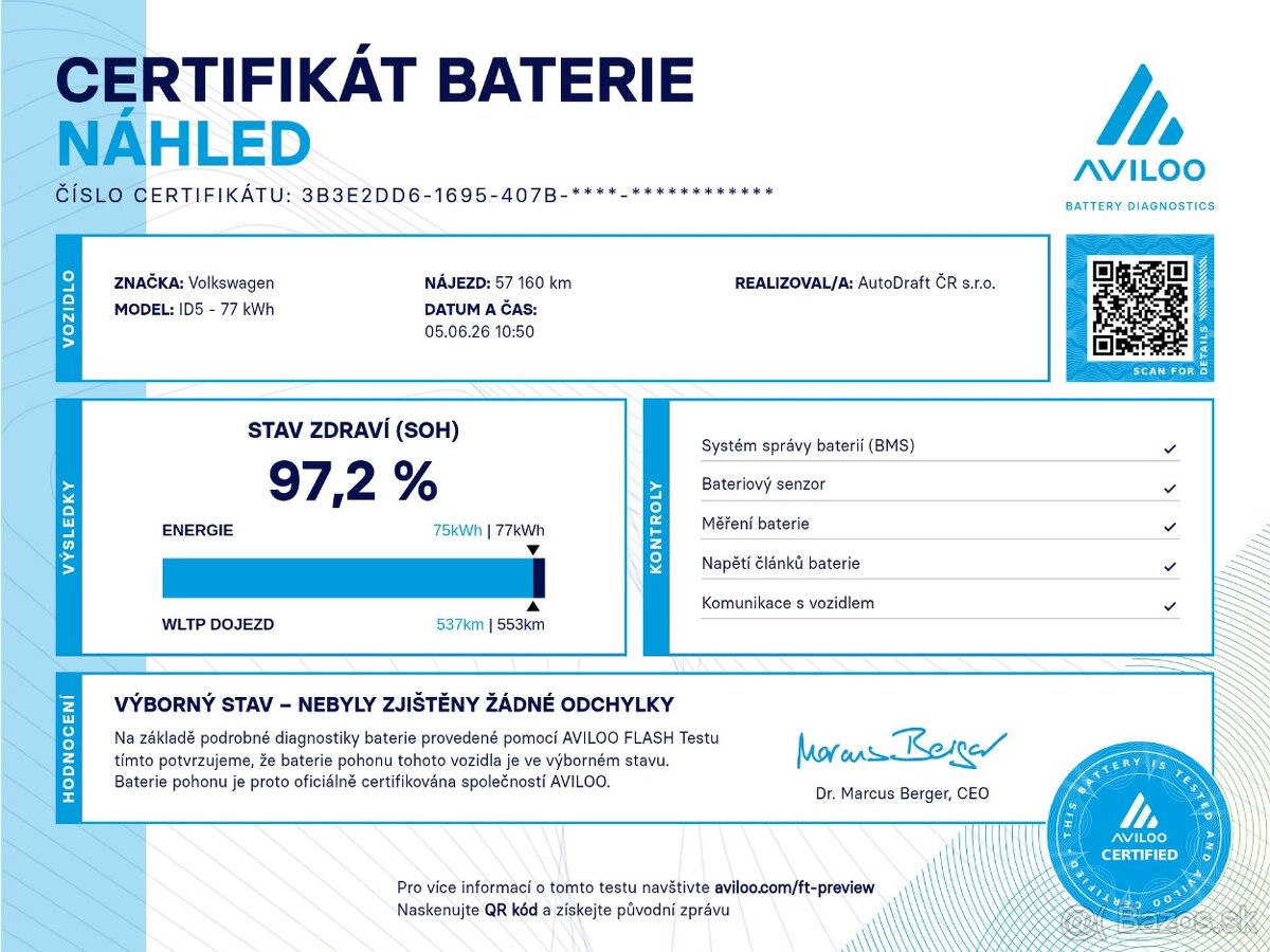 VW ID.5 Pro 150kW Tepelko SOH 97,2% - záruka Autodraft