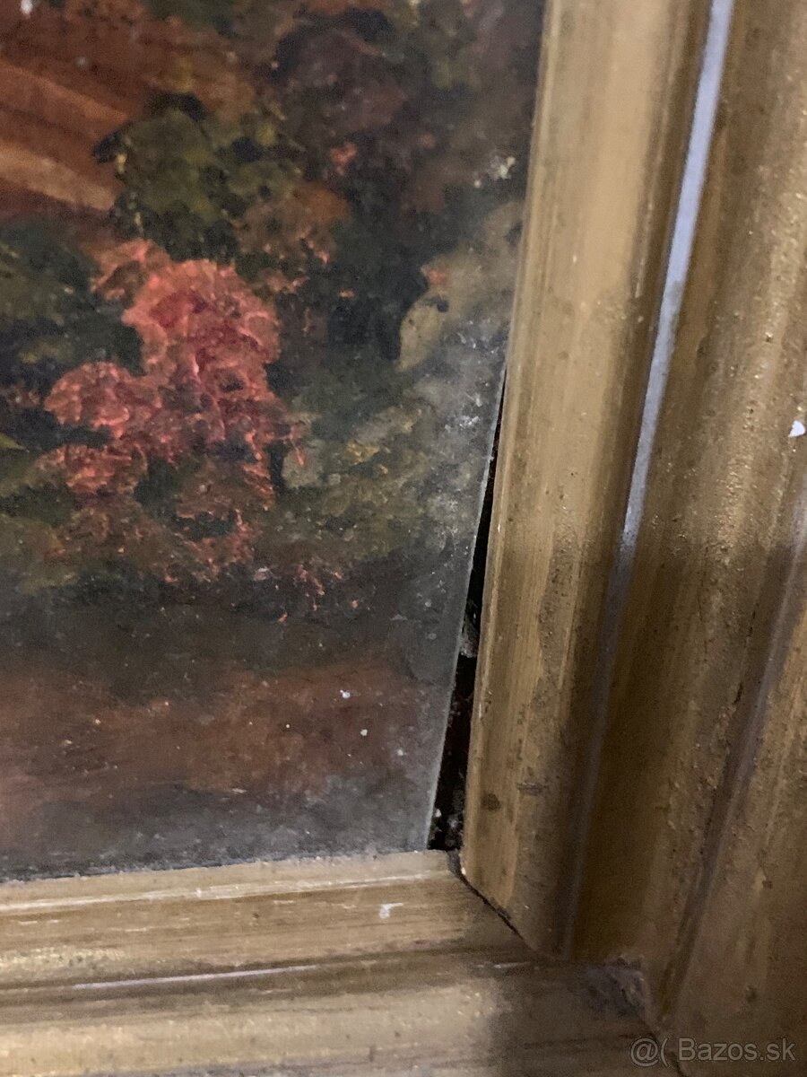 Starý ručne maľovaný obraz s rámom - 3