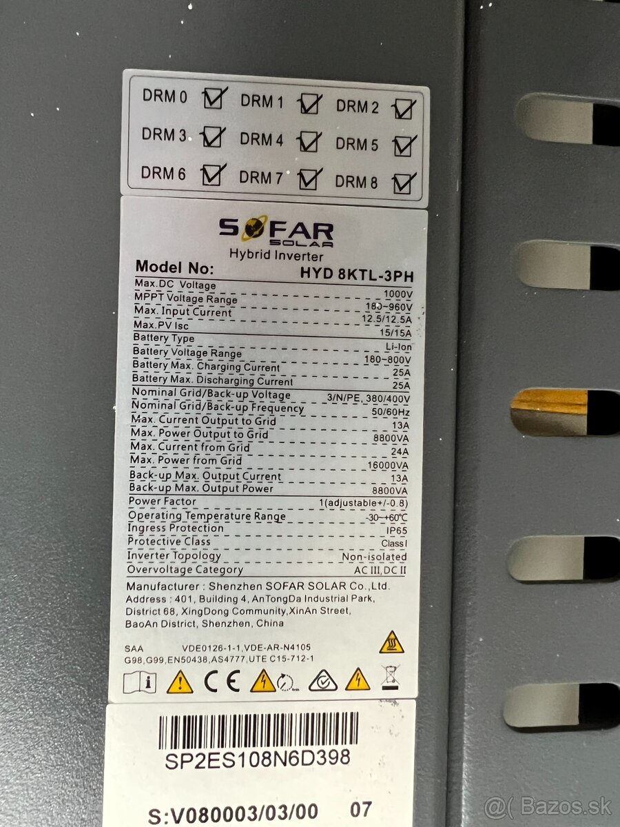 Predám menič SOFAR 8 KTL 3PH - 3