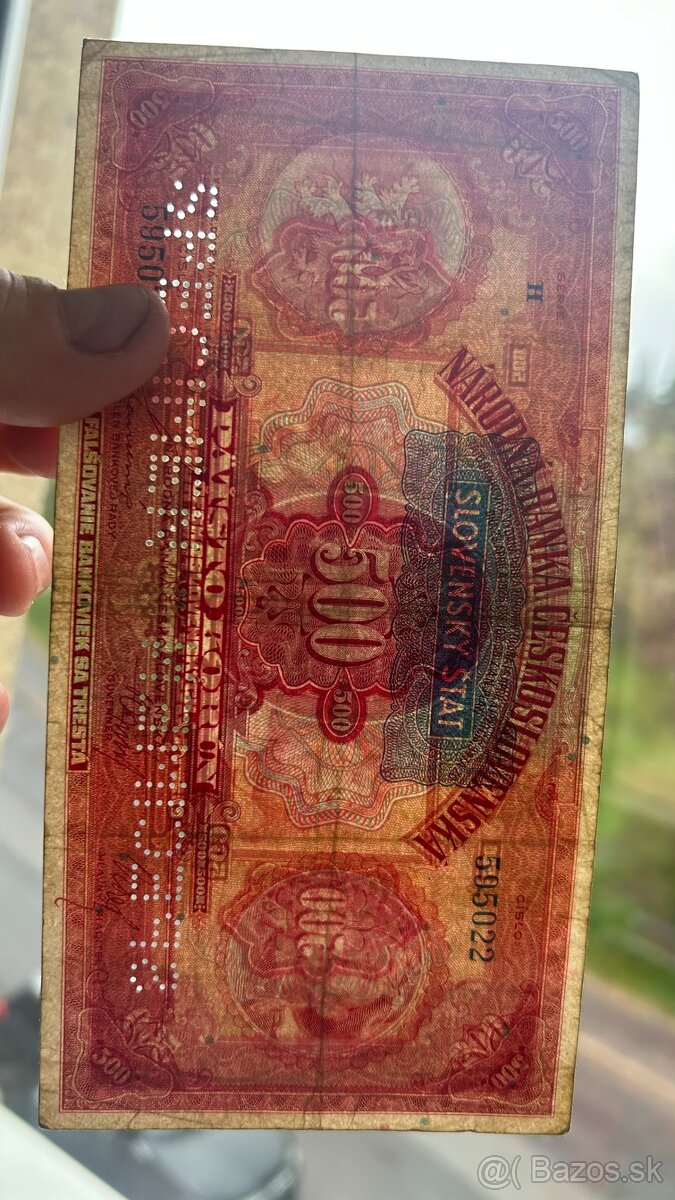 Bankovky Slovenský štát 500Kč 1929/39 Pretlač - 3