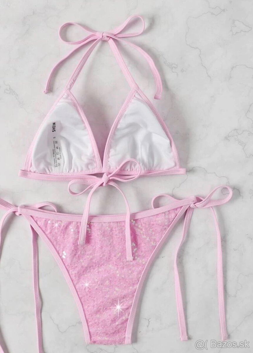Nové dámske plavky ružové s flitrami - 3