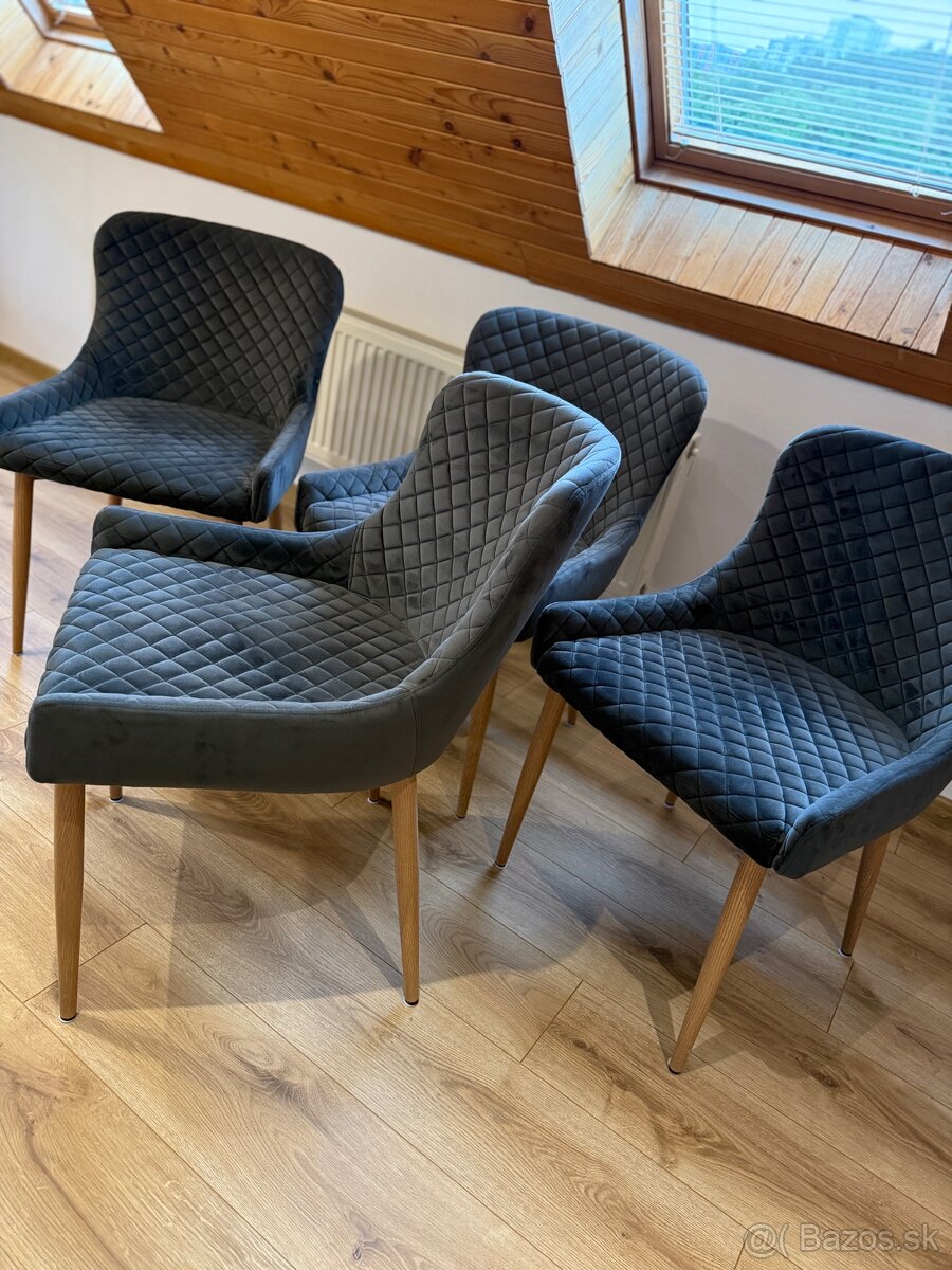 Jedálenská stolička PEBRINGE zamat sivá/prírodný dub - 3