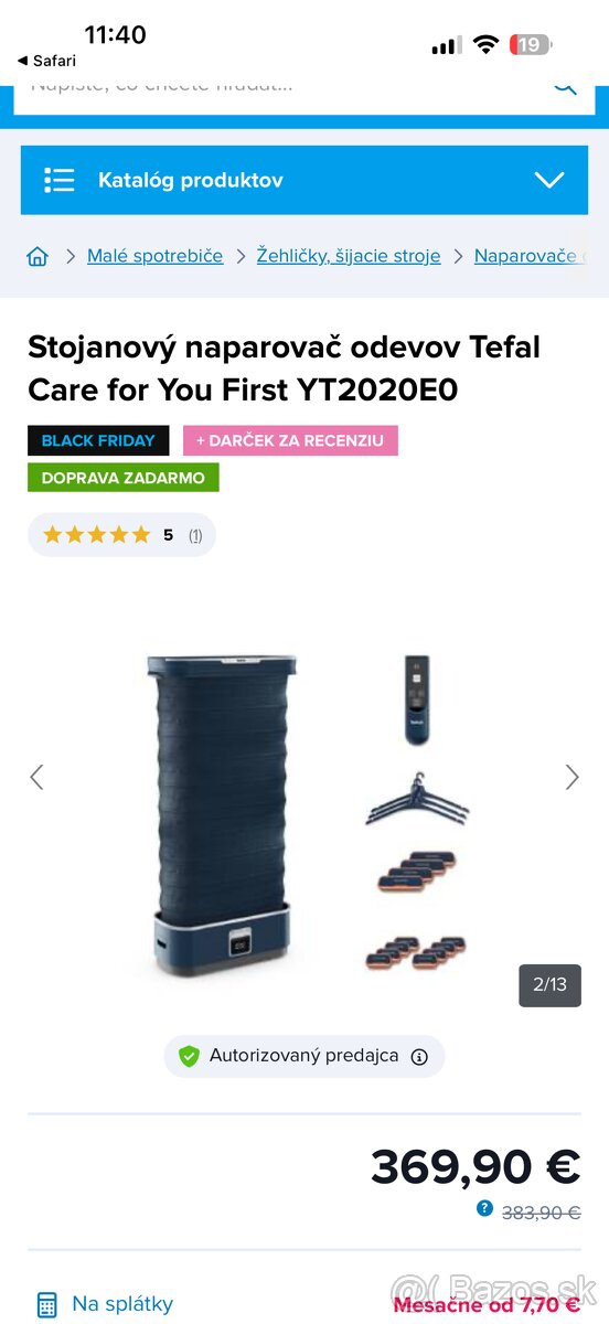 Stojanový naparovač odevov Tefal Care for You First YT2020E0 - 3