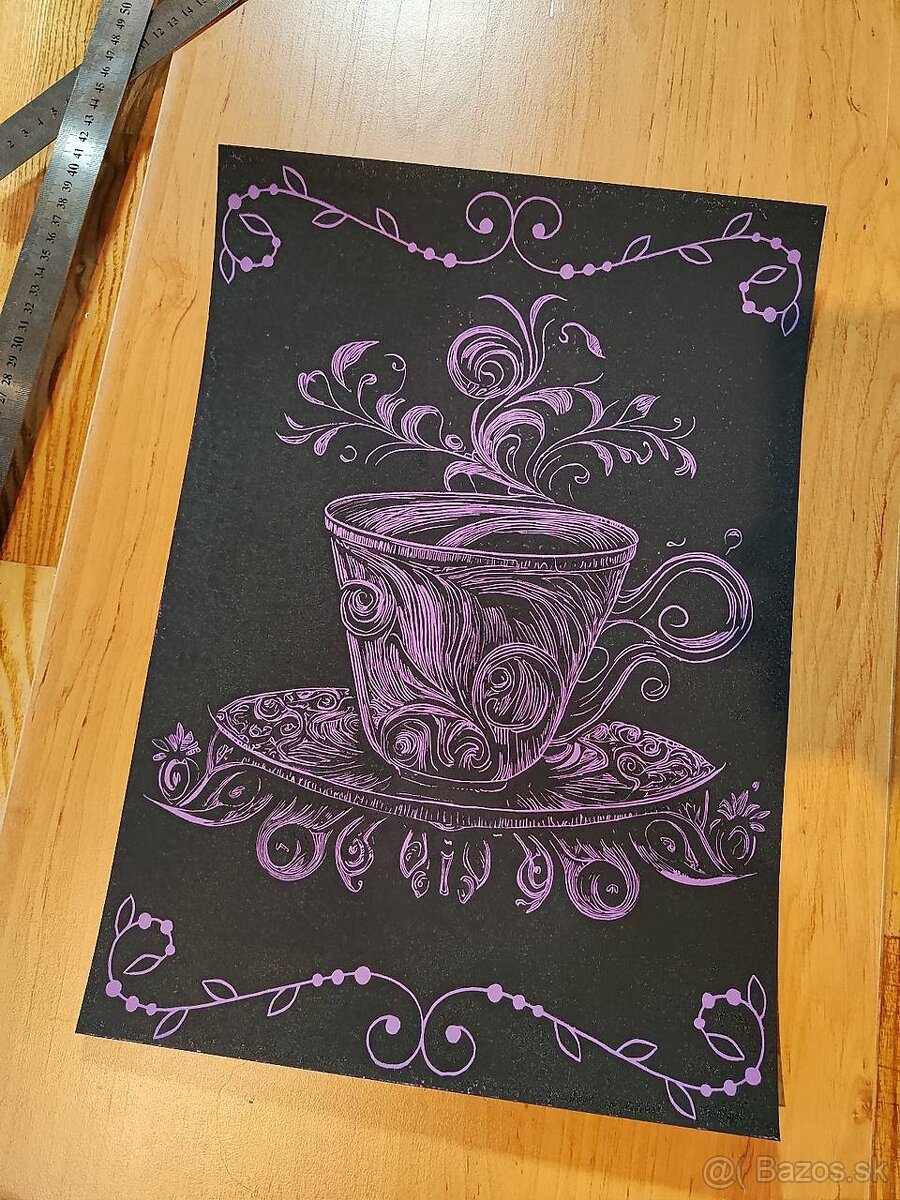 Šálka ornament - linoryt - grafika _ posledné 4 kusy - 3