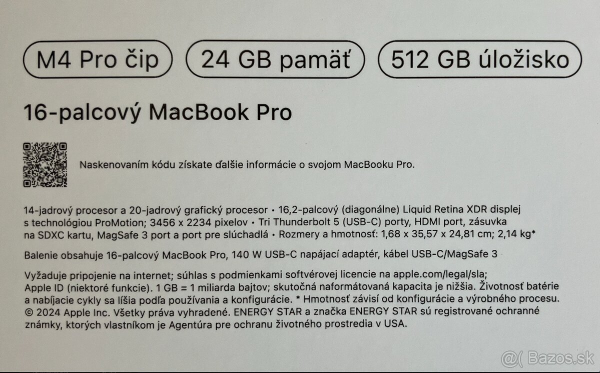 Apple MacBook Pro 16" M4 Pro 14× CPU 20× GPU, 24 GB, 512 GB - 3