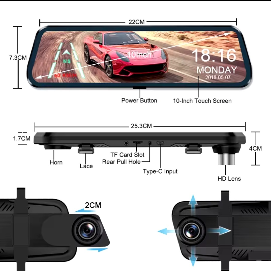 DVR spätné zrkadlo FHD 1080P-2K-4K - 3