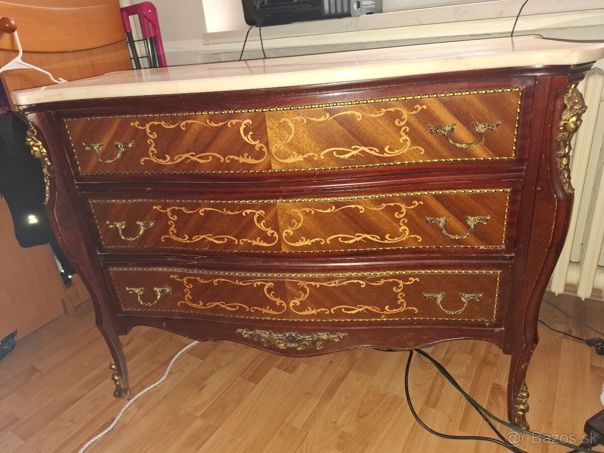 starožitná komoda s mramorom Francúzsko zdobená bronzom - 3
