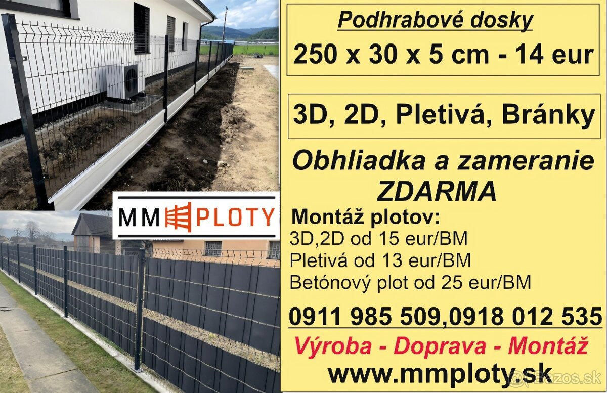 Betónový plot , Podhrabové dosky, 3D Panely - 3
