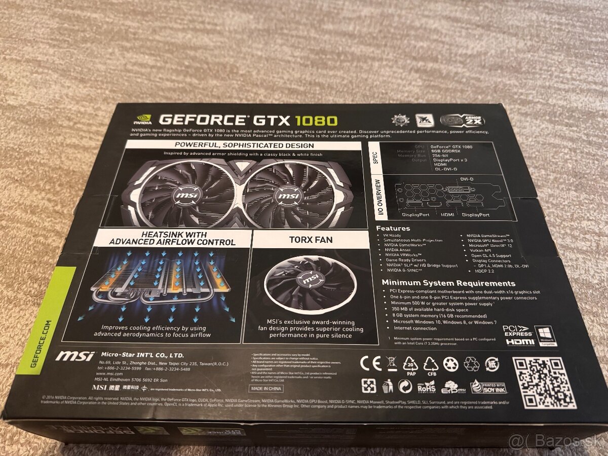 MSI GeForce GTX 1080 ARMOR OC Edition – 8 GB GDDR5X - 3