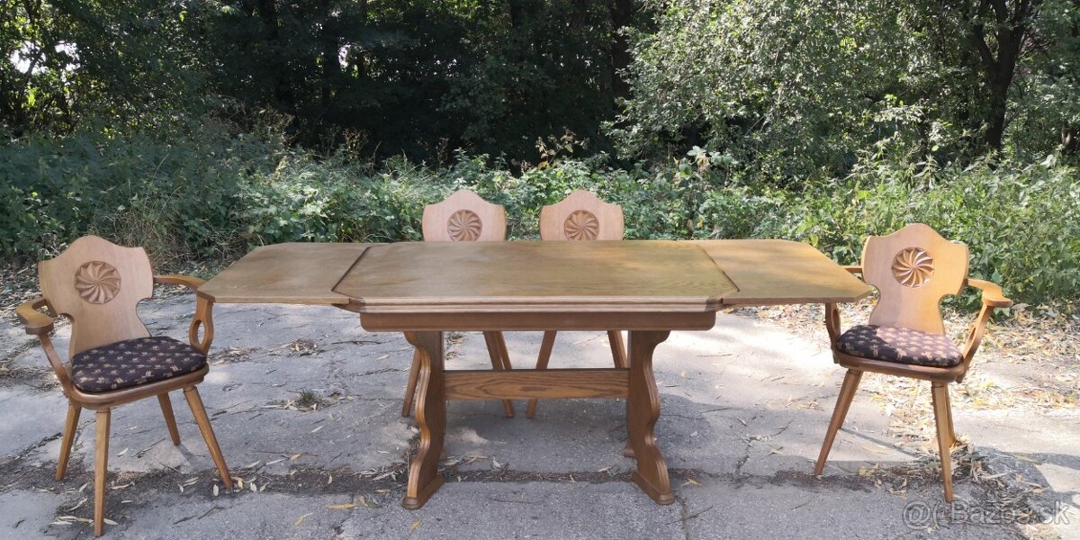 Masívny rozkladací stôl+4 stoličky - 3