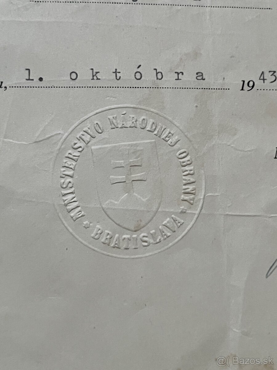 Slovenský štát povyšovací dekrét kapitán - stotník - 3