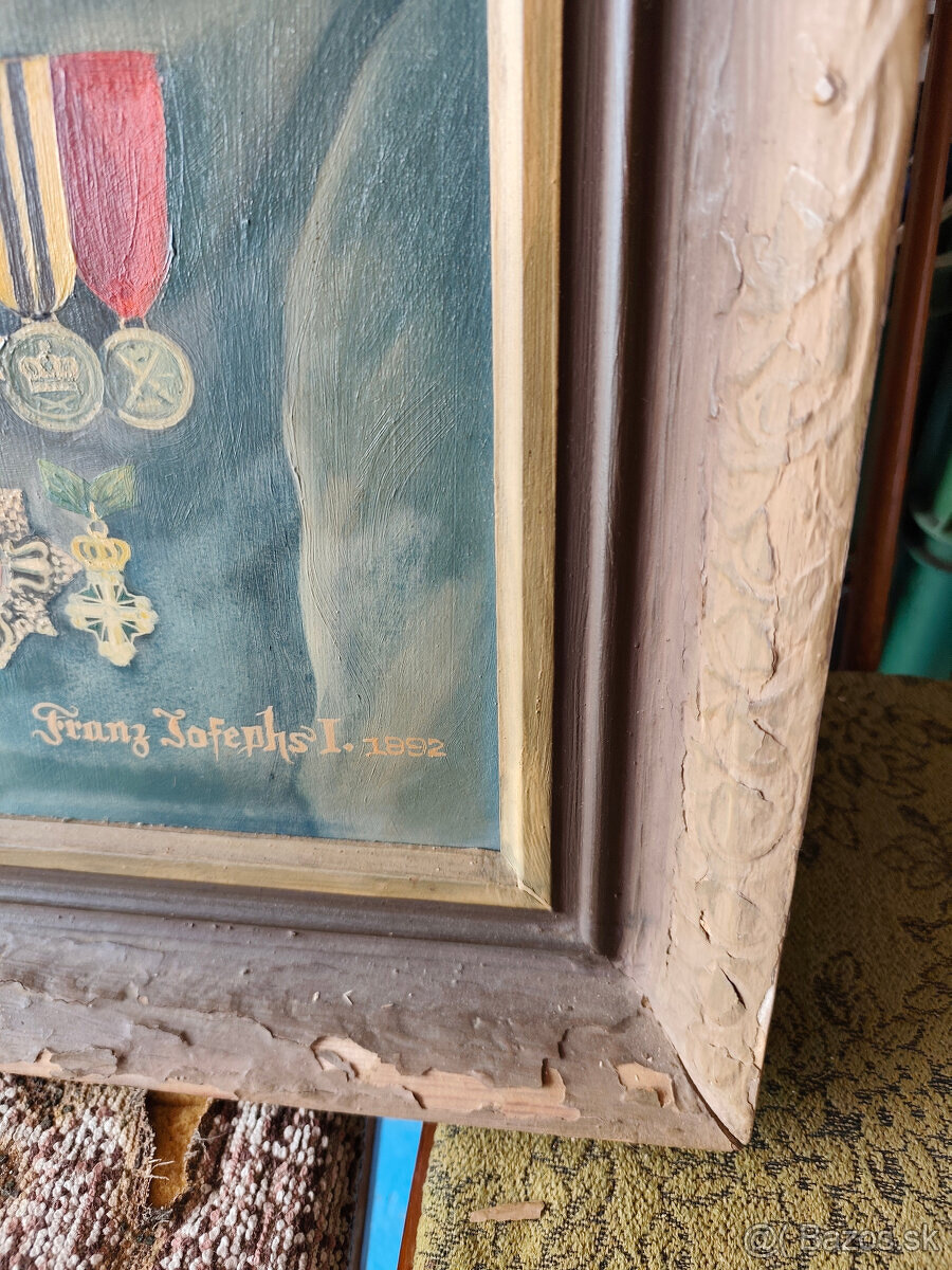 Stary original malovany obraz Franc Josefa I 1892 - 3