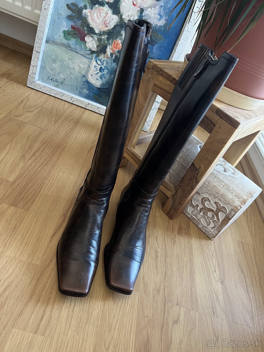 Hnedé čižmy (kozačky) - kožené - 3