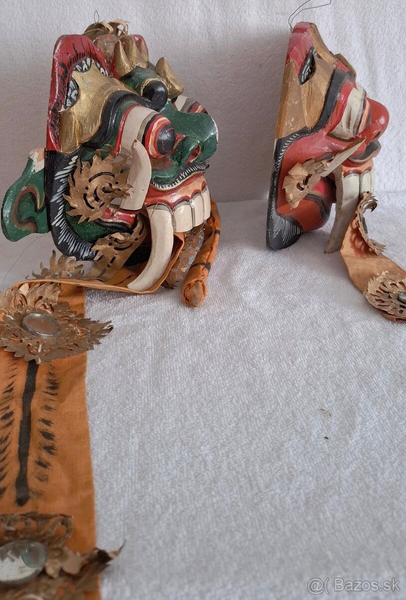3 ručne tesané masky Barong a ceremoniálna maska (Bali) - 3