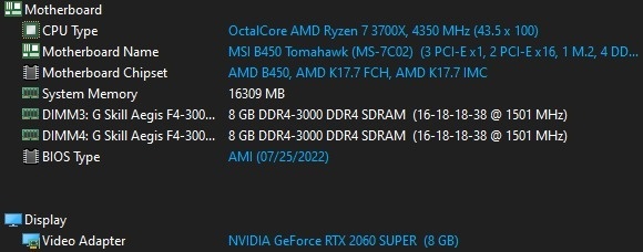 PC RTX 2060 super + ryzen 7 3700x - 3