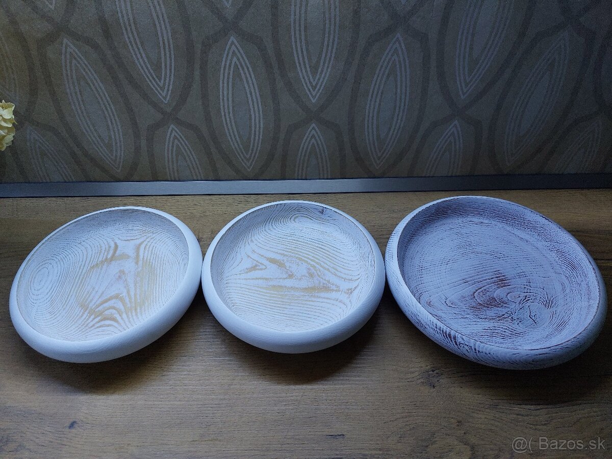 Drevená miska biela, patinovaná - 3