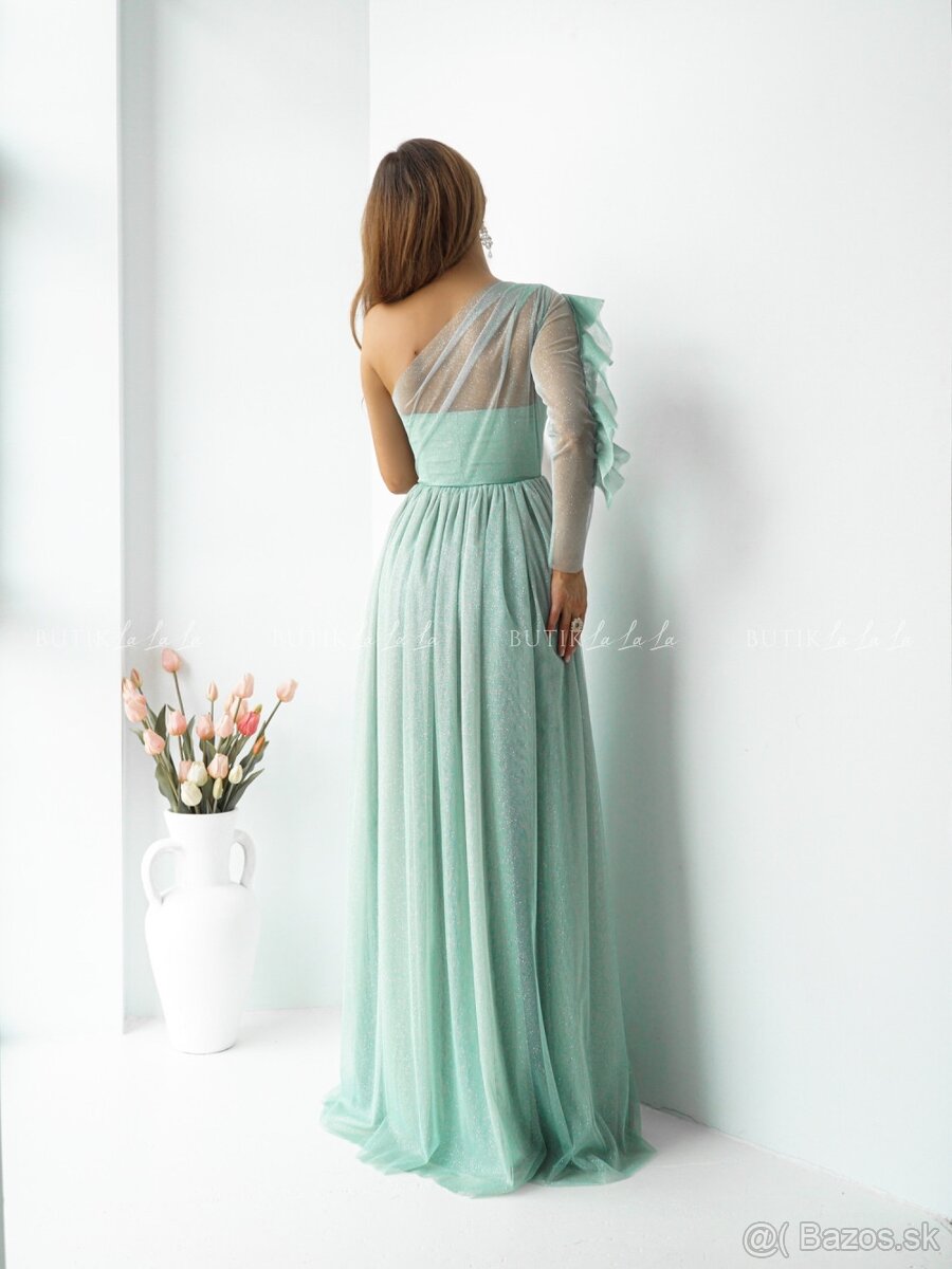 Mentolové spoločenské šaty M - 3