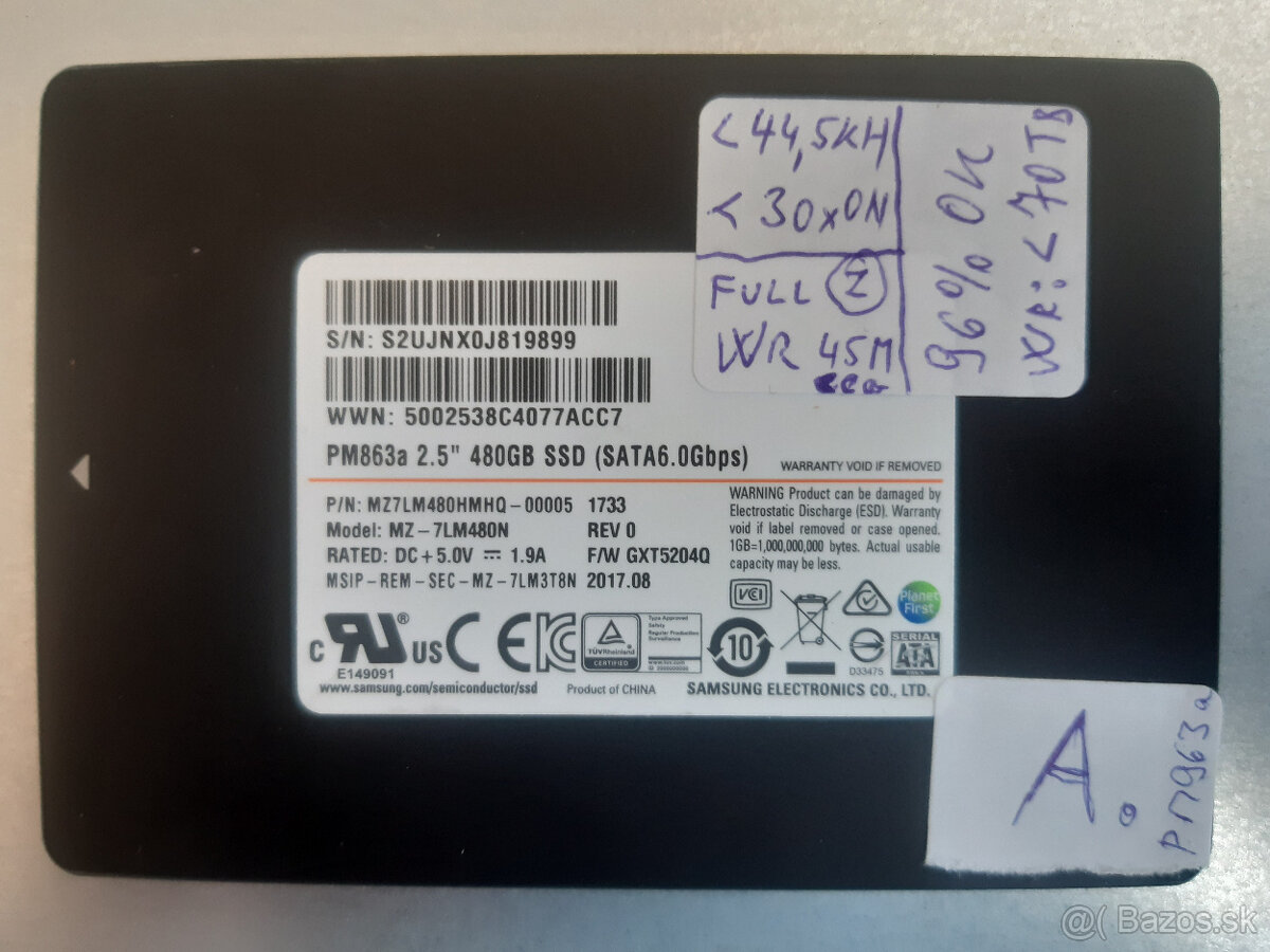 SSD 480GB SAMSUNG PM863a Series Enterprise SSD 2,5" 7mm SAT - 3