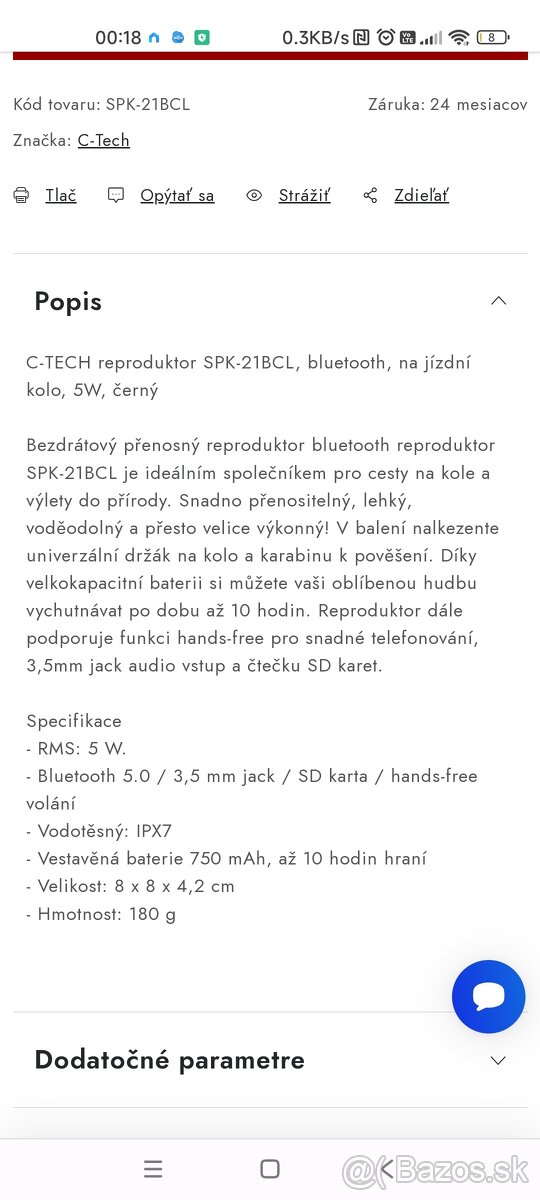 Predam reproduktor na bicykel Ctech 5W - 3