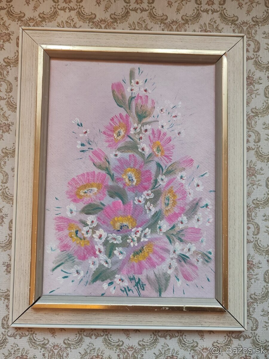 Tri obrazy kvetín – ručná olejomaľba - 3