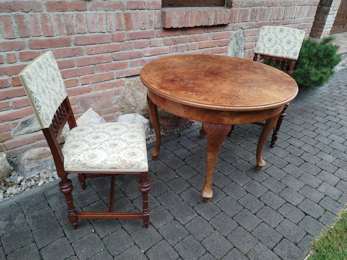 Starožitný stôl + stoličky - 3