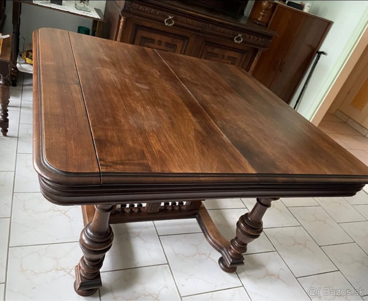 Starožitný celodrevený príborník, stôl 6 stoličiek - 3