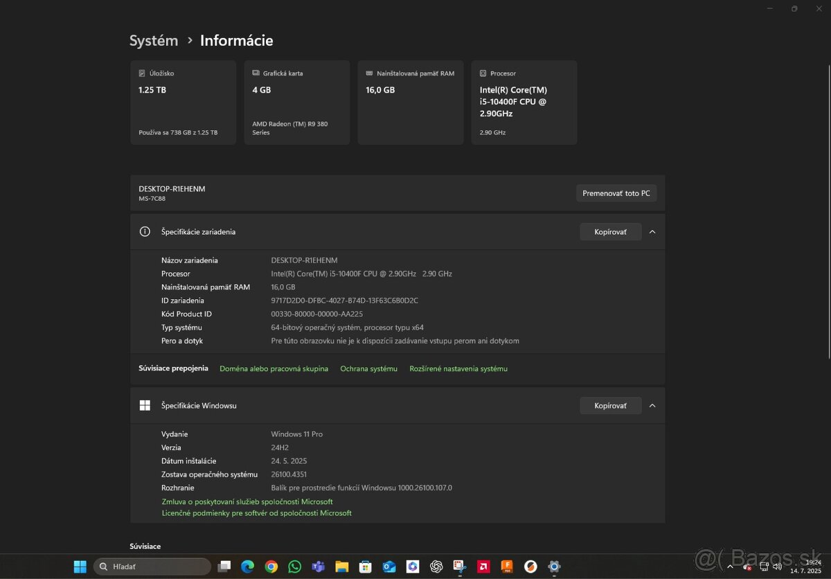 PC - i5-10400F, 16 GB RAM, 1,25 TB, R9 380 - 3