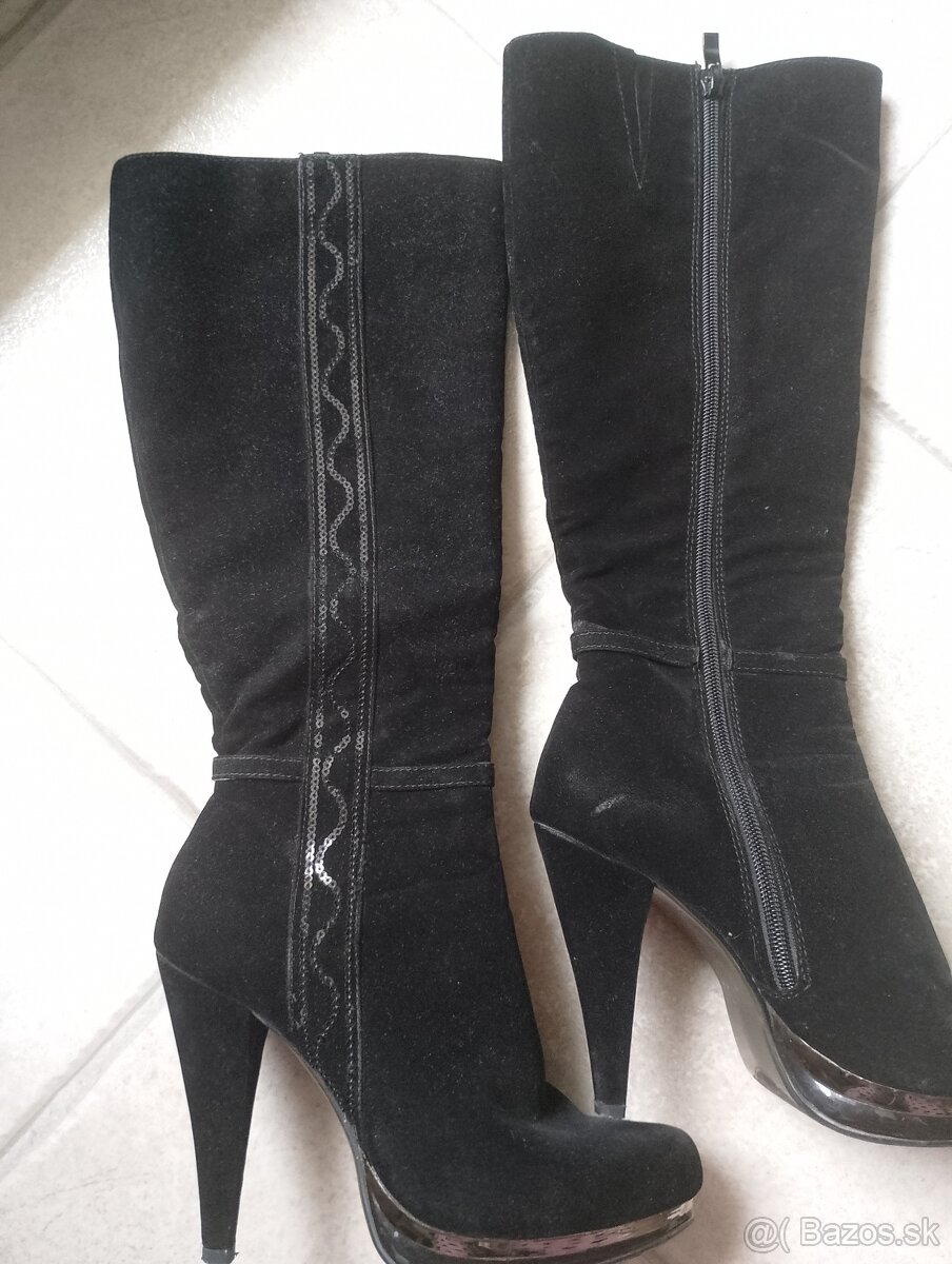 čierne čižmy na opätku č.36 - 3