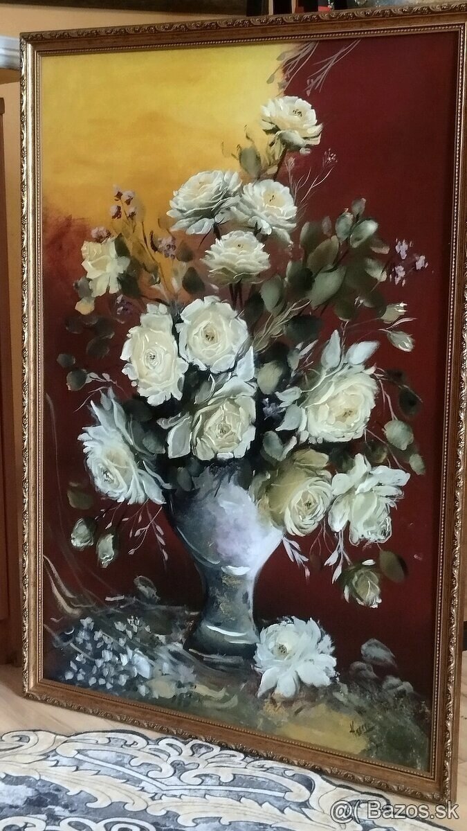 Veľká zarámovaná olejomaľba ruží - 3